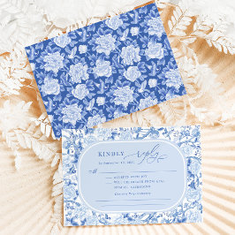 Classic Blue Chinoiserie Bird Peony Bröllop OSA Kort