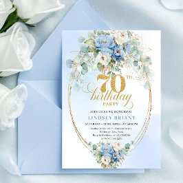 Classic Blue Floral Eucalyptus 70th Birthday Invit Inbjudningar