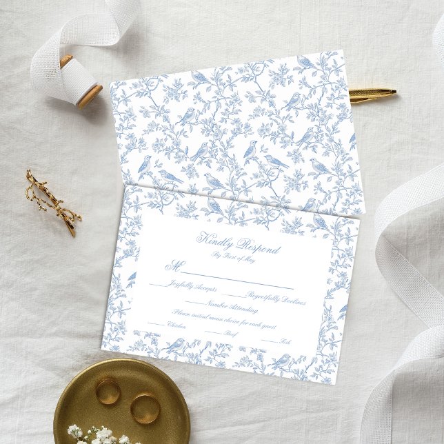 Classic Blue Floral Garden Toile Response Card OSA Kort (Skapare uppladdad)