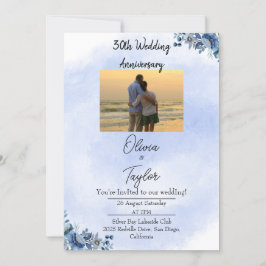 Classic Blue Floral Wedding Anniversary Invitation Inbjudningar