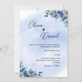 Classic Blue Floral Wedding Invitation Inbjudningar