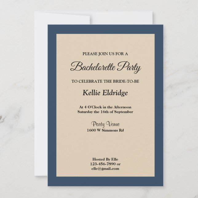 Classic Blue Framed Bachelorette Party-inbjudan Inbjudningar (Framsida)