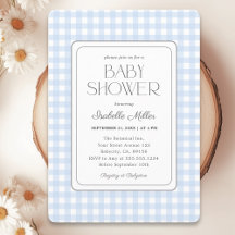 Classic Blue Gingham Boy Baby Shower-inbjudan