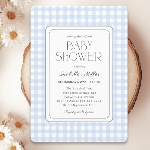 Classic Blue Gingham Boy Baby Shower-inbjudan Inbjudningar