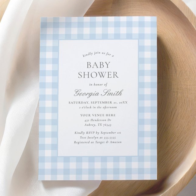 Classic Blue Gingham Boy Baby Shower Inbjudningar (Skapare uppladdad)
