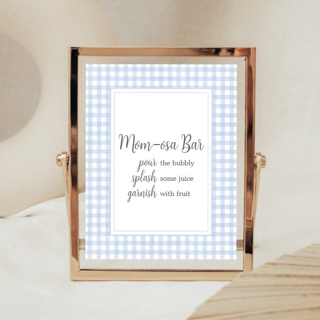 Classic Blue Gingham Mamma Osa Pub Poster (Boy Gingham Baby Shower Mom Osa Bar Sign)