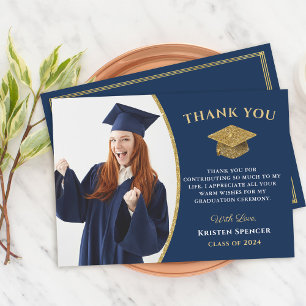 Classic Blue Gold Graduate Photo Graduation Tack Kort