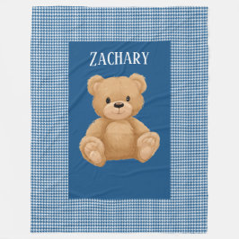 Classic Blue Houndstooth, Teddy Bear, Fleecefilt