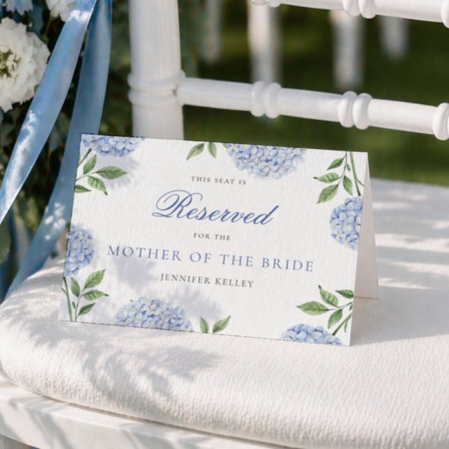 Classic Blue Hydrangea Wedding Reserved Seat Card Kort (Skapare uppladdad)