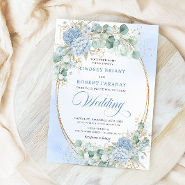 Classic Blue Hydrangea Wheat Gold Wedding Invite Inbjudningar
