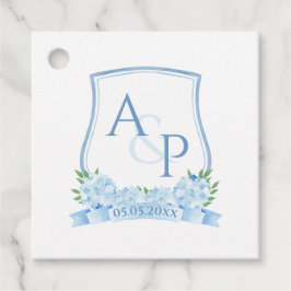 Classic Blue Hydrangeas Monogram Bröllop Vapensköl Gåvor Etiketter