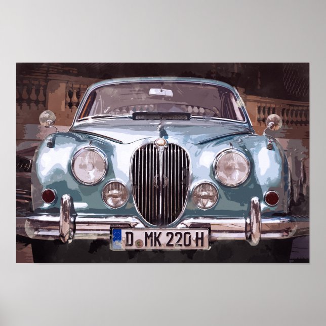 Classic Blue Jaguar Sedan Poster (Framsidan)