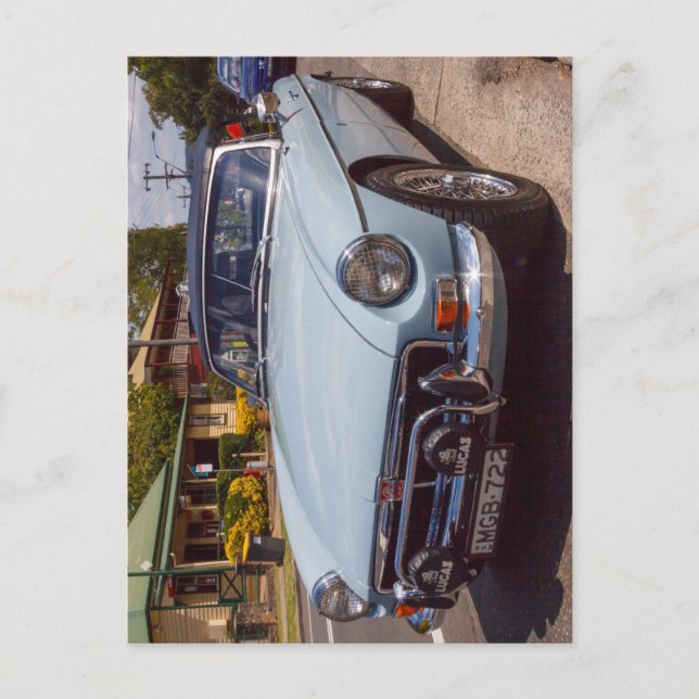 Classic blue MGB roadster sports car. Vykort (Framsida)