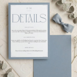 Classic Blue Monogrammed Wedding Information Card Tilläggskort