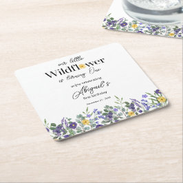 Classic Blue Our Little Wildflower 1st Birthday Underlägg Papper Kvadrat