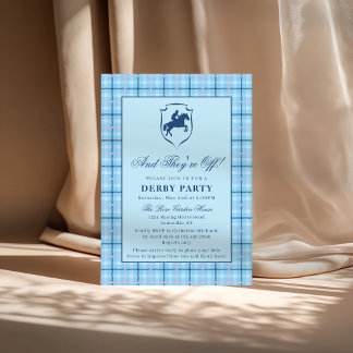 Classic Blue Plaid Race Horse Crest Derby Party Inbjudningar
