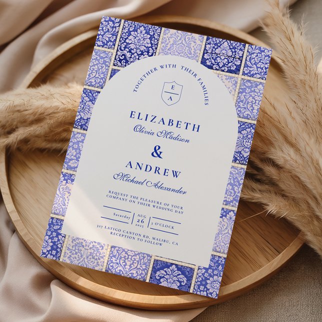 Classic Blue Porcelain Patchwork Wedding Inbjudningar (Skapare uppladdad)