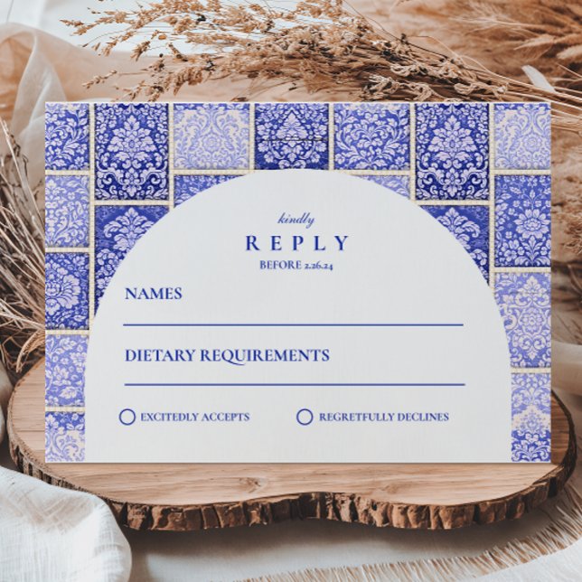 Classic Blue Porcelain Patchwork Wedding OSA Kort (Skapare uppladdad)