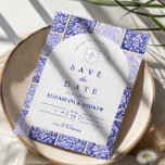 Classic Blue Porcelain Patchwork Wedding Spara Datumet<br><div class="desc">A timeless blue and white design inspired by classic Delft porcelain and French toile patterns. The patchwork tile border combines delicate florals, stripes, and ornamental motifs that evoke vintage European ceramics. A soft arched panel in the center keeps the layout refined and elegant while allowing the details of the porcelain-inspired...</div>