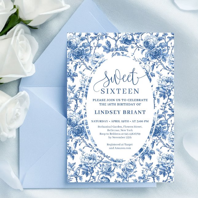 Classic Blue Roses Digital Download Sweet 16 Inbjudningar (Classic Blue Roses Digital Download Sweet 16)
