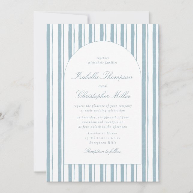 Classic Blue Stripe Arch Wedding Invitation Inbjudningar (Framsida)