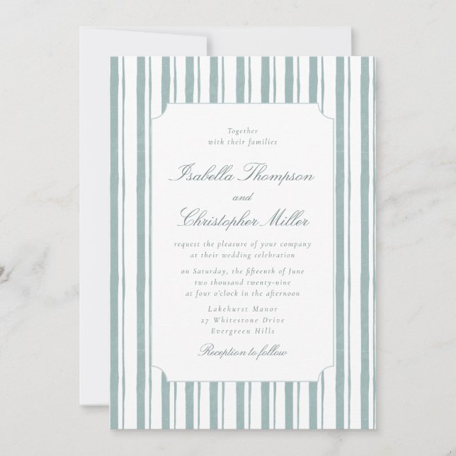 Classic Blue Stripe Elegant Wedding Invitation Inbjudningar (Framsida)