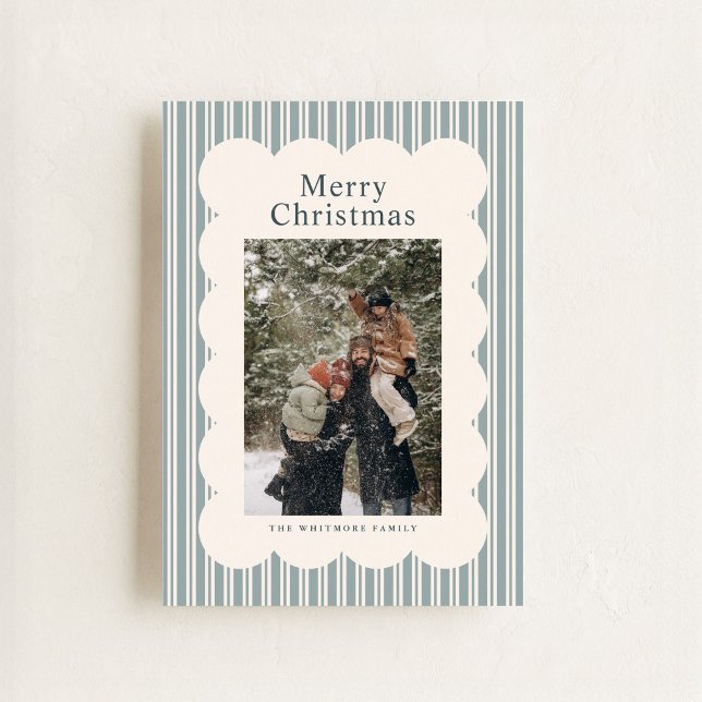 Classic Blue Stripe Photo Holiday Card Julkort (Skapare uppladdad)