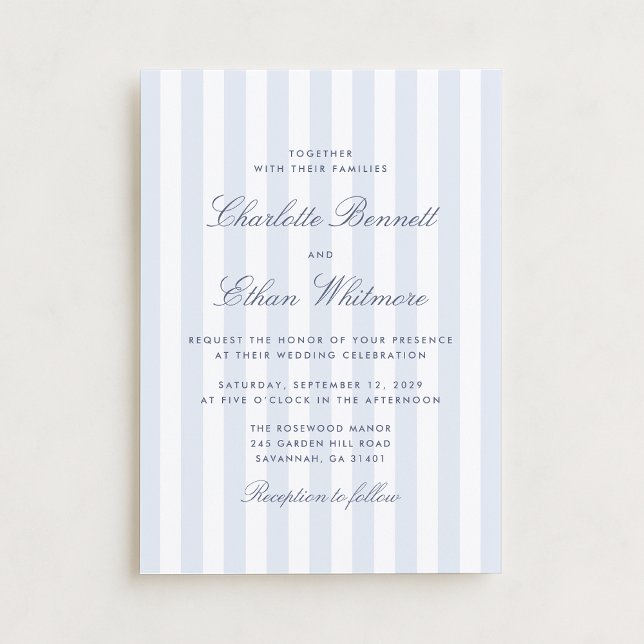 Classic Blue Stripe Preppy Wedding Invitation Inbjudningar (Skapare uppladdad)