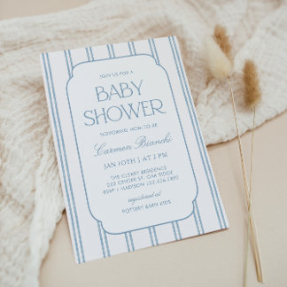 Classic Blue Striped Baby Shower Invitation Inbjudningar