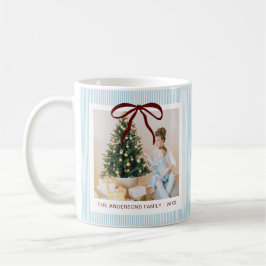 Classic Blue Stripes Red Bow Christmas Kaffemugg