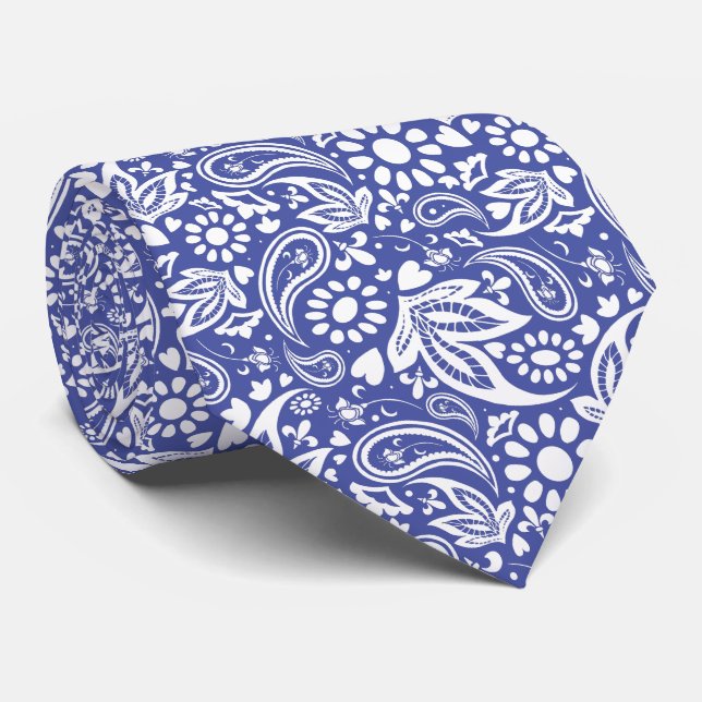 Classic Blue White Boho Chic Paisley Mönster Slips (Rullad)