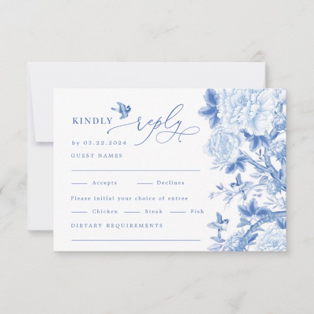 Classic Blue White Chinoiserie Bröllop OSA Kort (Framsida)