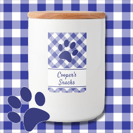 Classic Blue White Gingham Pattern Paw Name Mat Etikett