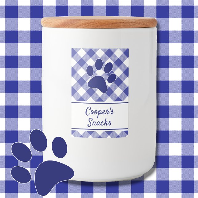 Classic Blue White Gingham Pattern Paw Name Mat Etikett (Skapare uppladdad)