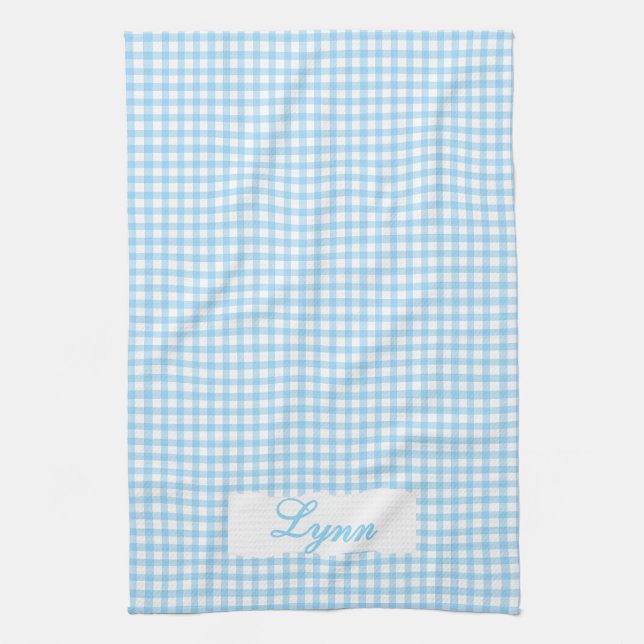 Classic Blue & White Gingham | Personalized Name Kökshandduk (Vertikal)