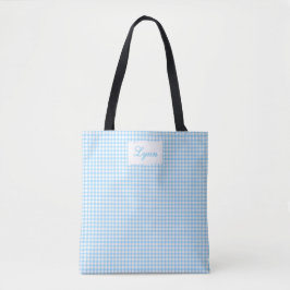 Classic Blue & White Gingham | Personalized Name Tygkasse