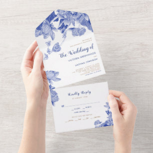Classic Blue & White Lotus Blommigt Chinoiserie