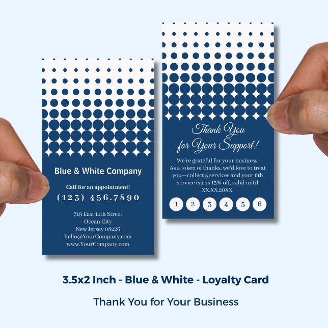 Classic Blue & White Thank You Punch Lojalitetskort (Classic Blue & White Thank You Punch Loyalty Card; Size: 3.5x2 Inch)