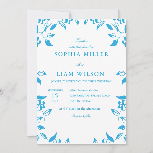classic blue  wild flowers wedding invite inbjudningar (Framsida)