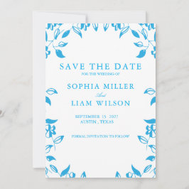 classic blue wild flowers wedding save the date inbjudningar