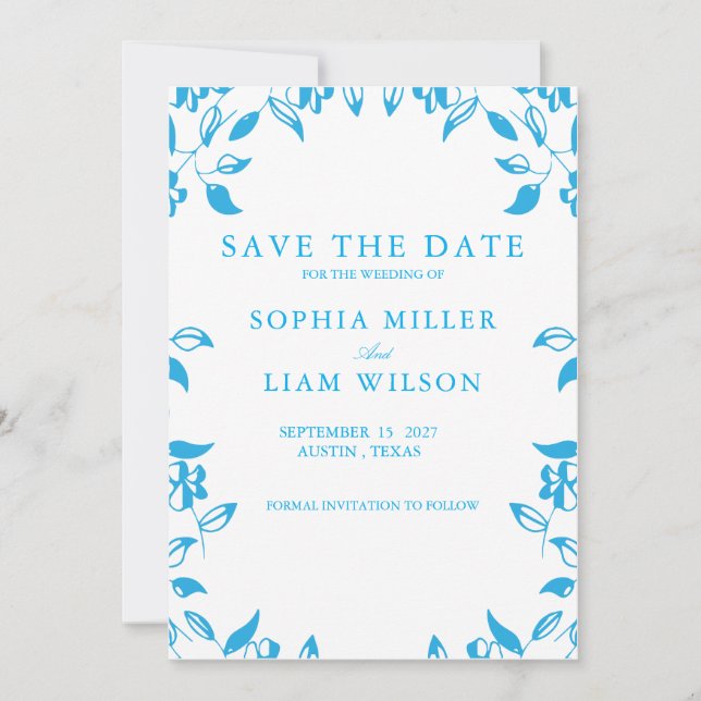 classic blue wild flowers wedding save the date inbjudningar (Framsida)