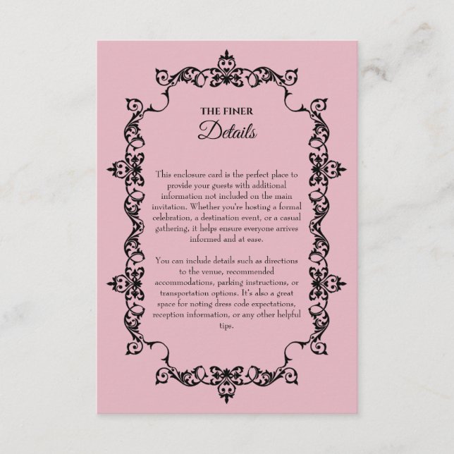 Classic Blush Pink Ornately Framed Wedding Tilläggskort (Framsida)
