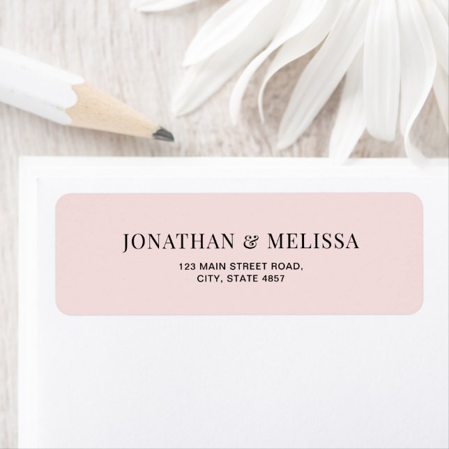 Classic Blush Pink Typography Wedding Address Returadress Etikett (Insitu)
