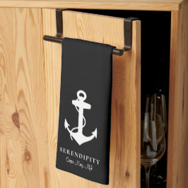 Classic Boat Anchor Monogram Black Kökshandduk
