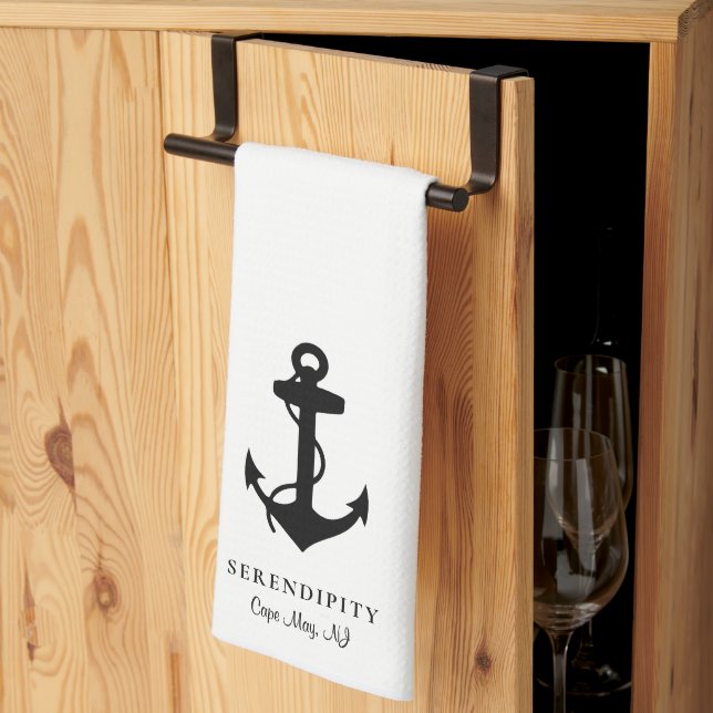 Classic Boat Anchor Monogram Kökshandduk (Thirds Fold)