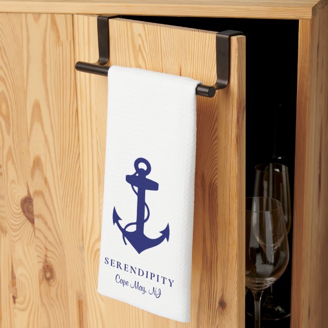Classic Boat Anchor Monogram Kökshandduk (Thirds Fold)