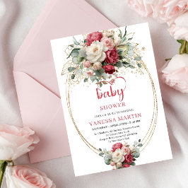 Classic Bohemian Crimson Red White Gold Floral   Inbjudningar