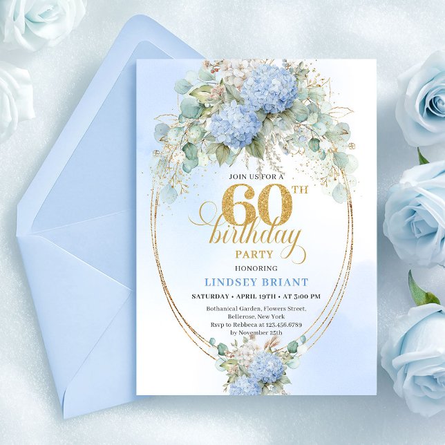 Classic Bohemian Soft Blue Greenery 60th Birthday Inbjudningar (Classic Bohemian Soft Blue Greenery 60th Birthday)