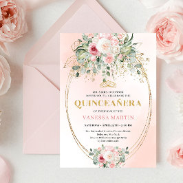 Classic Boho Blush Pink Floral Rustic Quinceañera Inbjudningar
