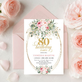 Classic Boho Blush Roses 80th Birthday Invitation  Inbjudningar